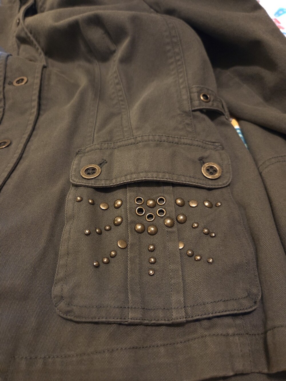 MOTTO Olive Green Cotton Jacket Grommets Rivets Studs Plus Size 1X - Picture 6 of 6